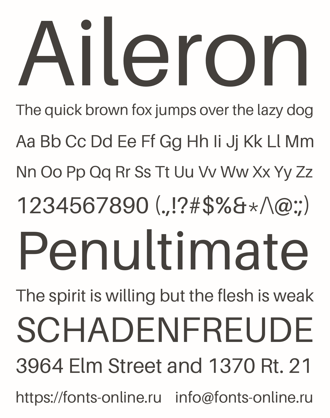 aileron font preview - main display