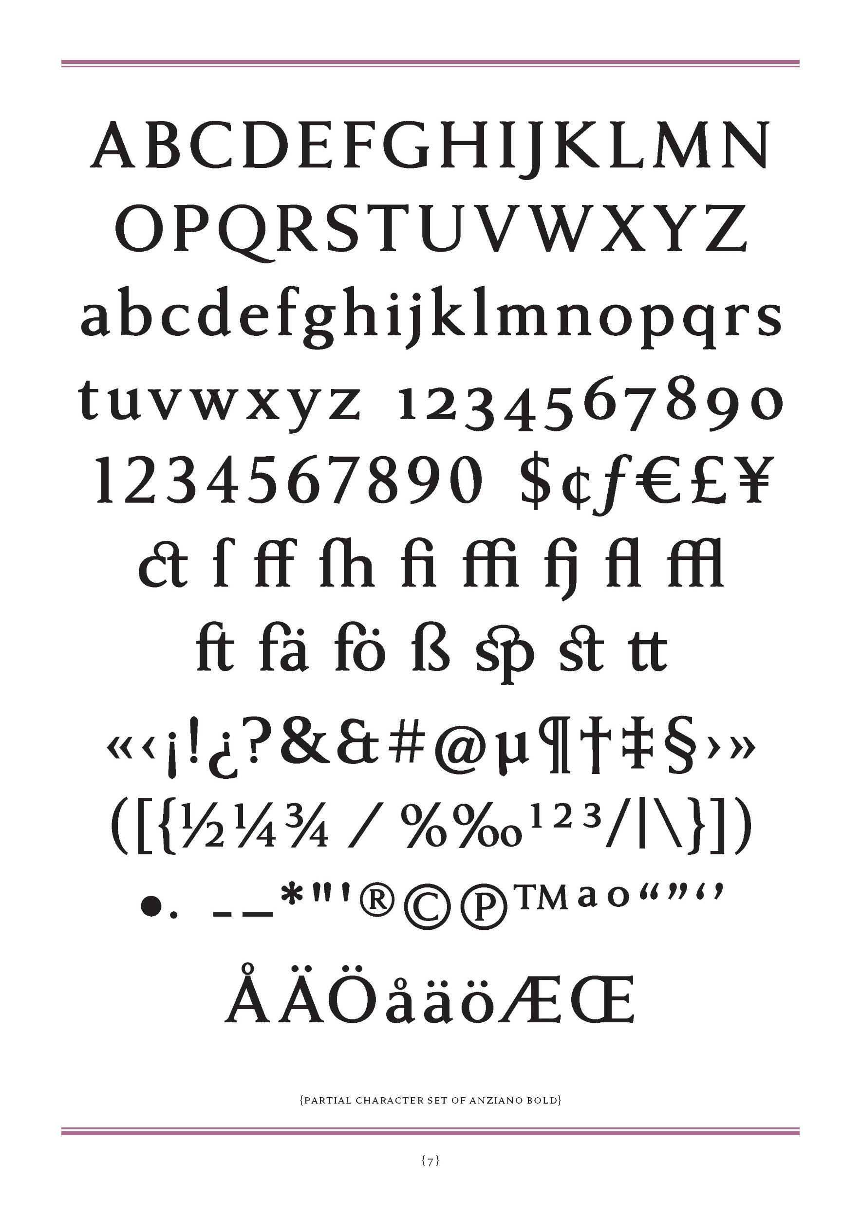 anziano font preview - main display