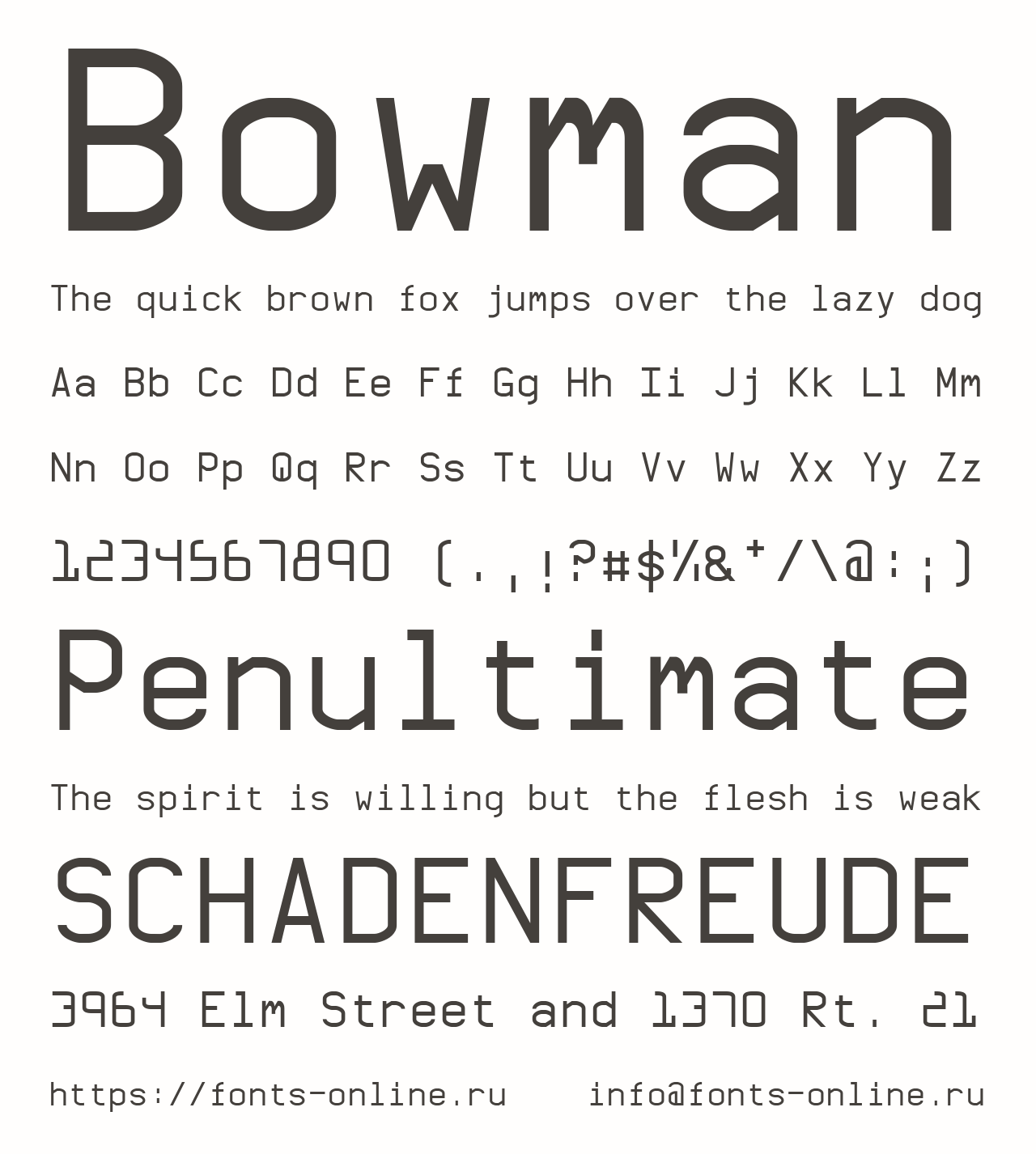 bowman font preview - main display