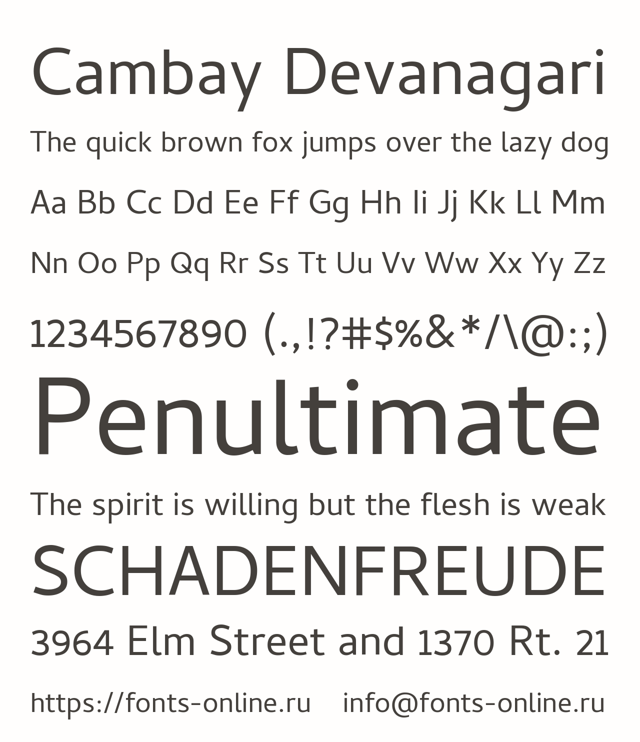 cambay font preview - main display