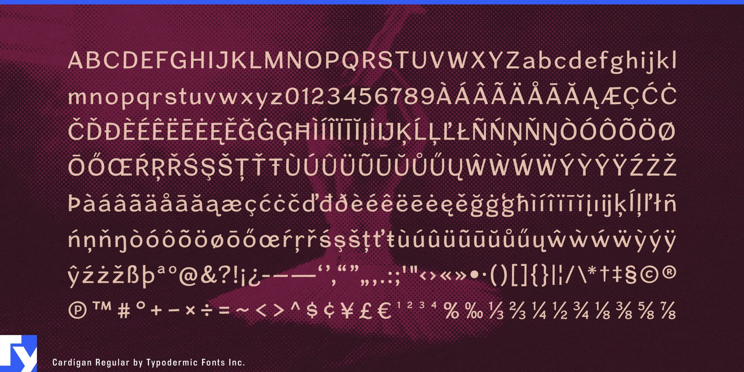 cardigan font preview - main display