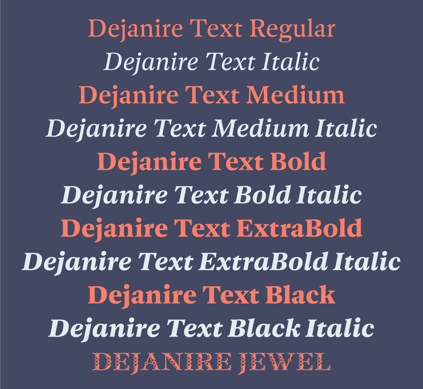 dejanire-text font preview - main display