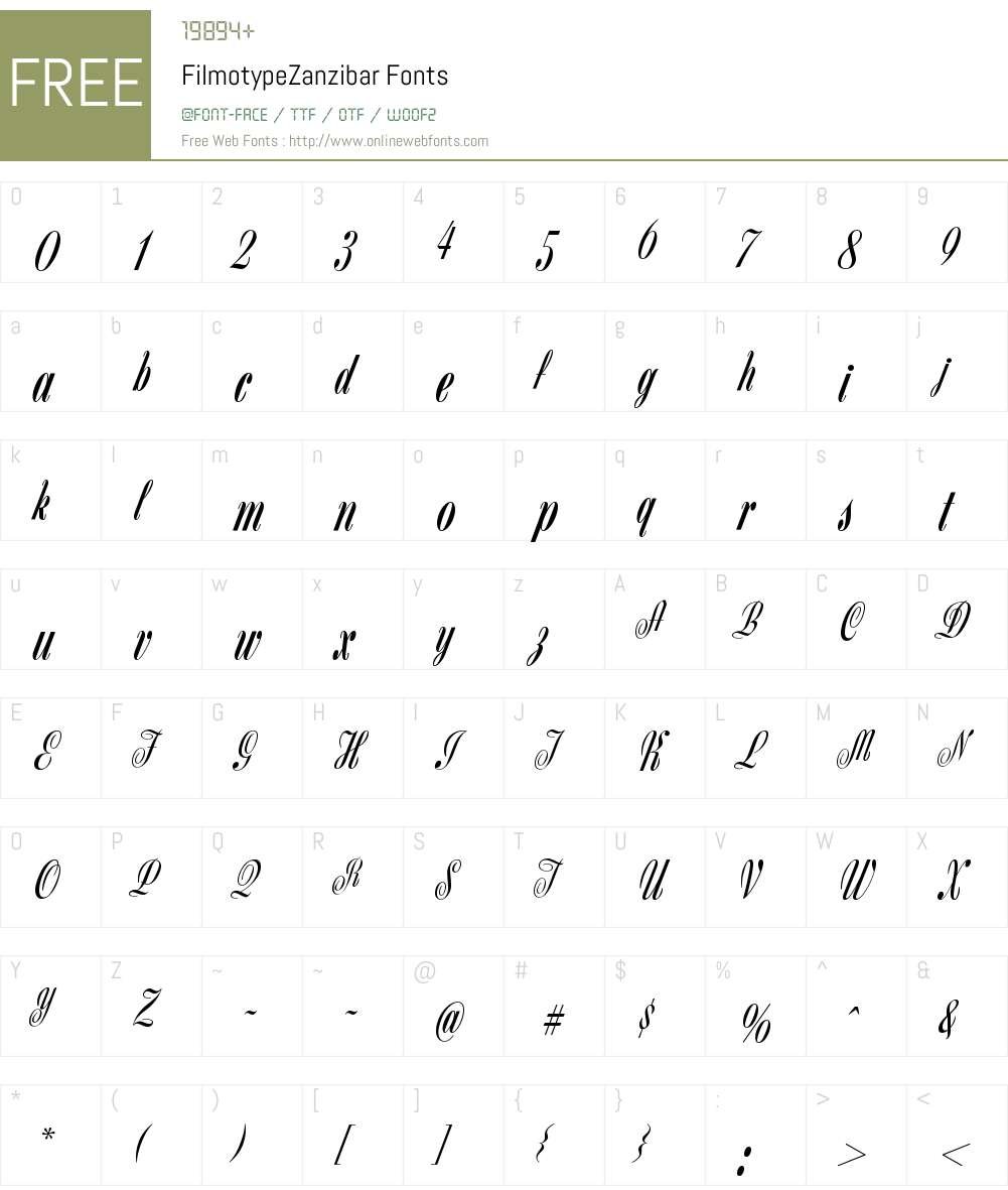 filmotype-zanzibar font preview - main display
