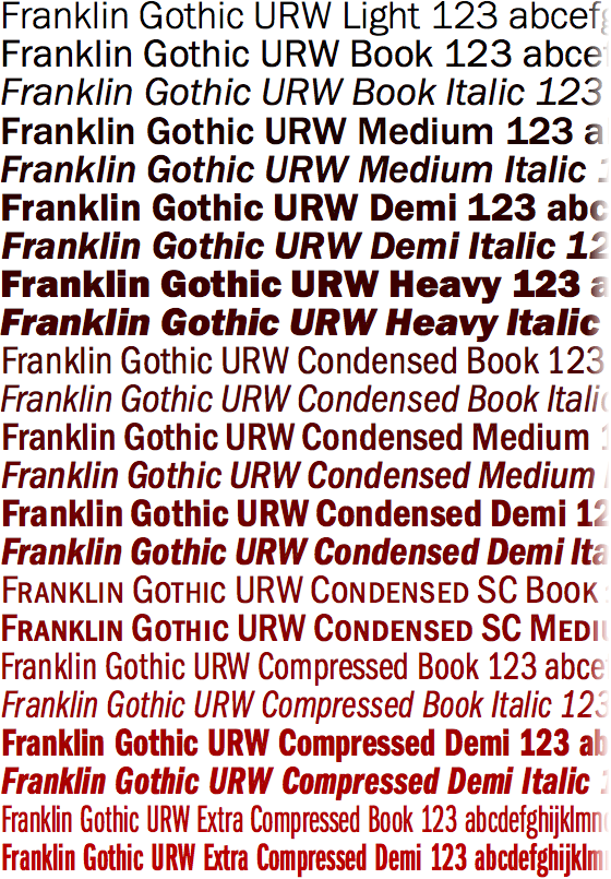 franklin-gothic-urw font preview - main display