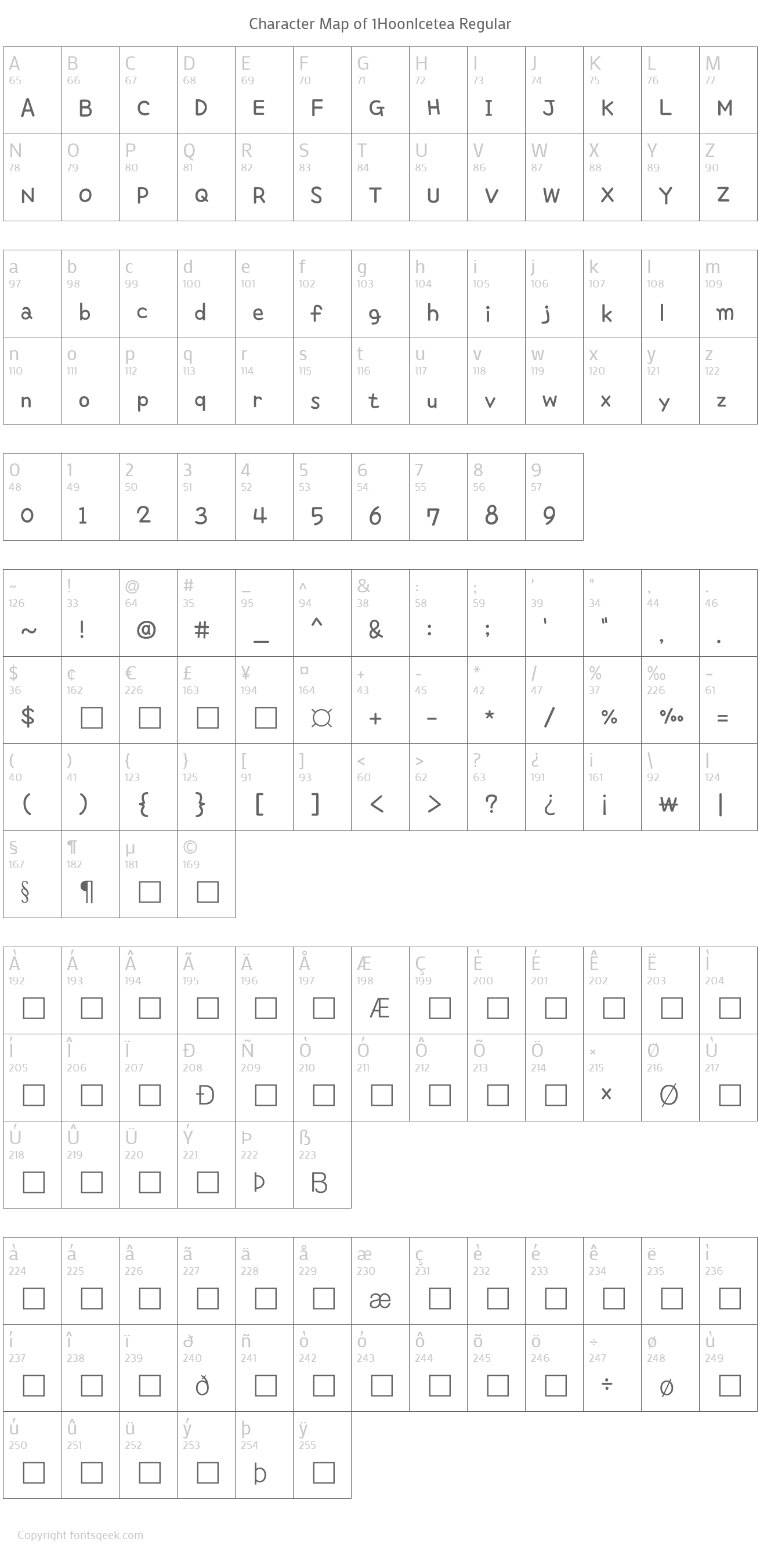 hoonicetea font preview - main display