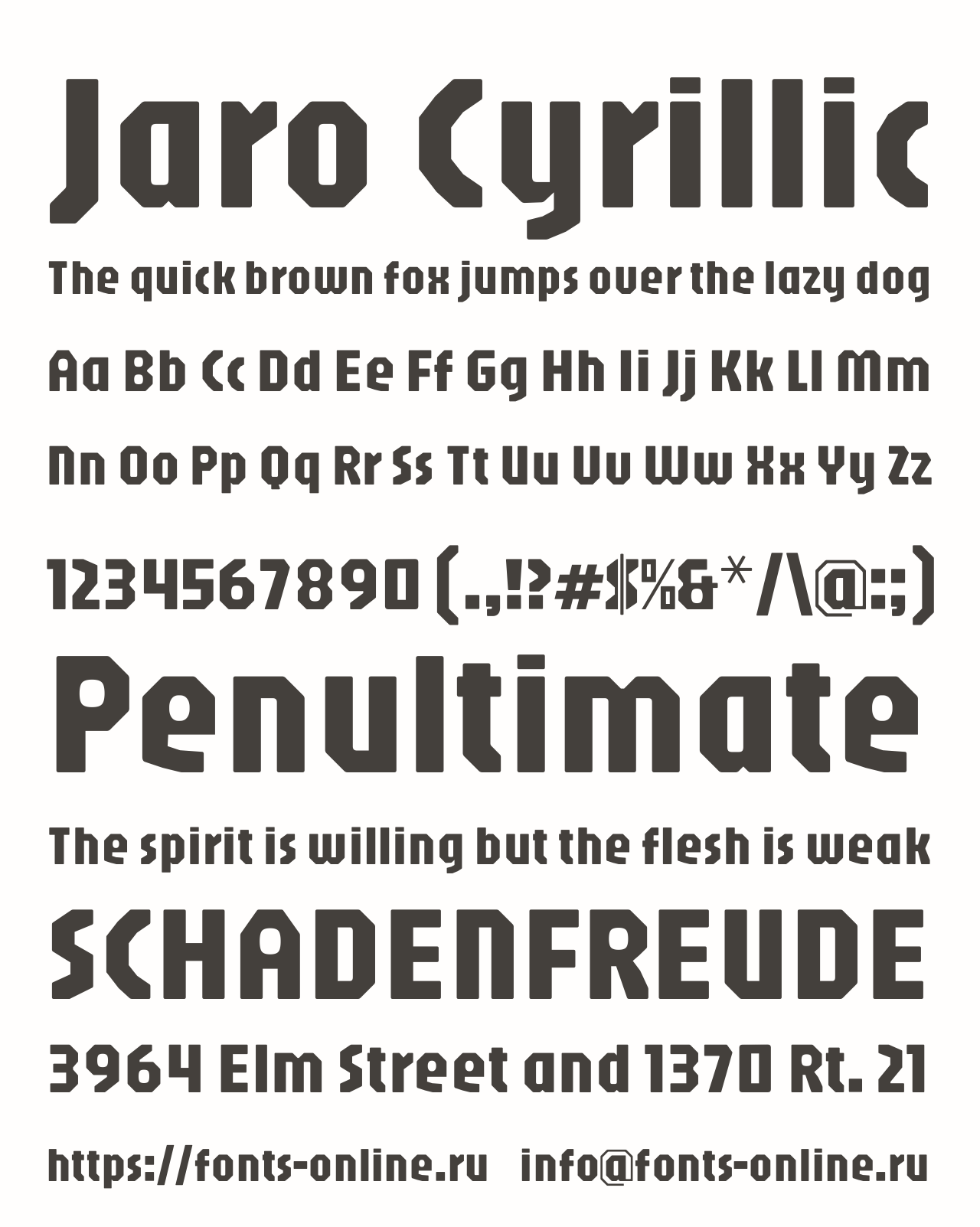 jaro font preview - main display