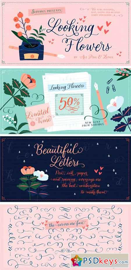 looking-flowers font preview - main display