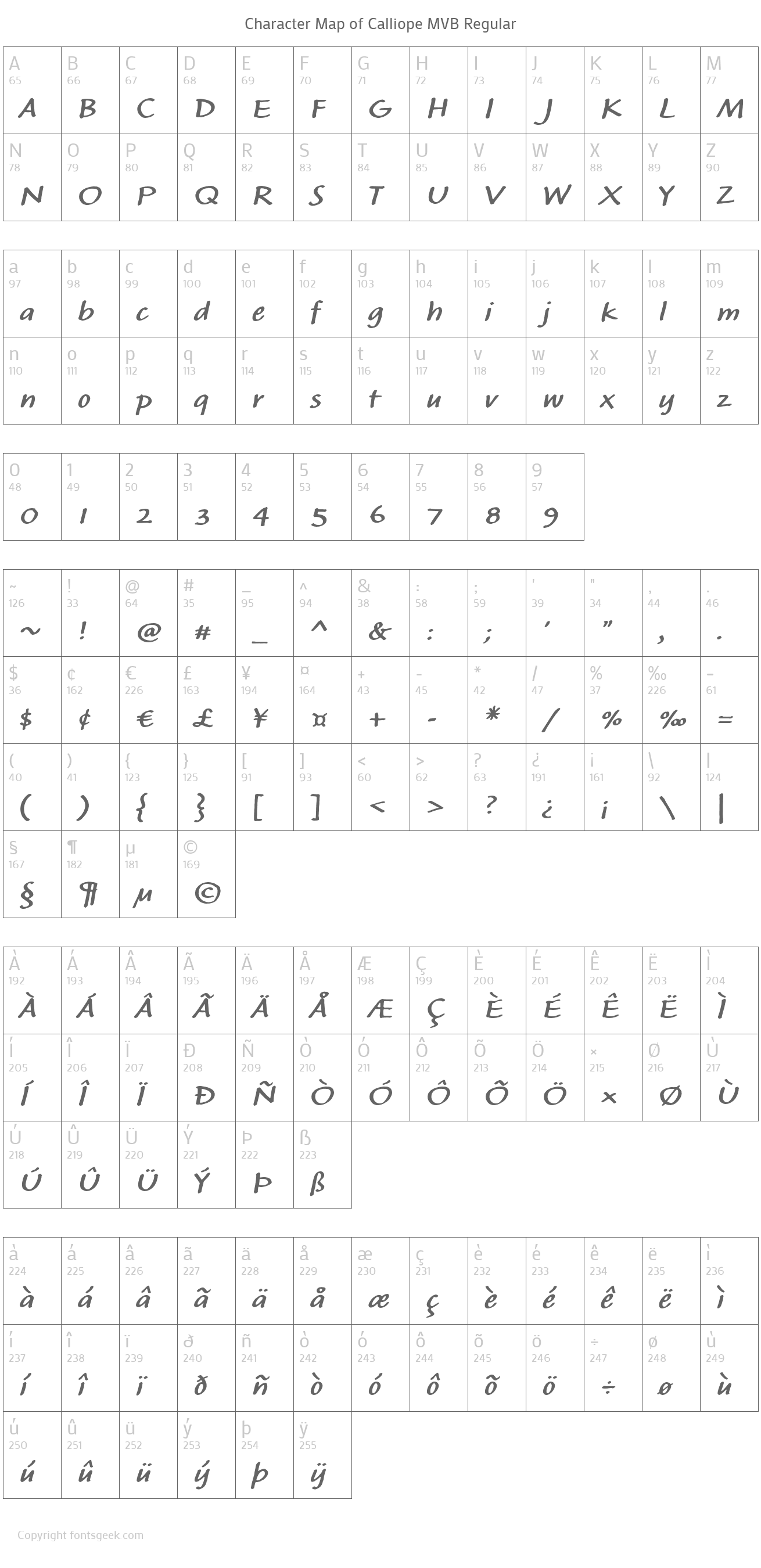 mvb-calliope font preview - main display