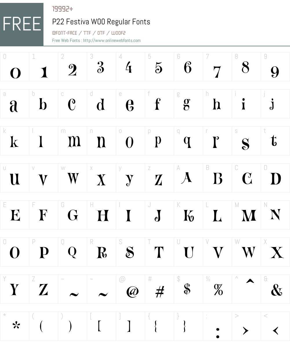 p22-festiva font preview - main display