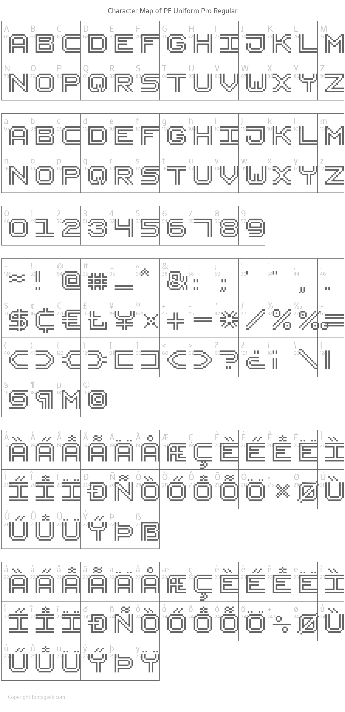 pf-uniform font preview - main display