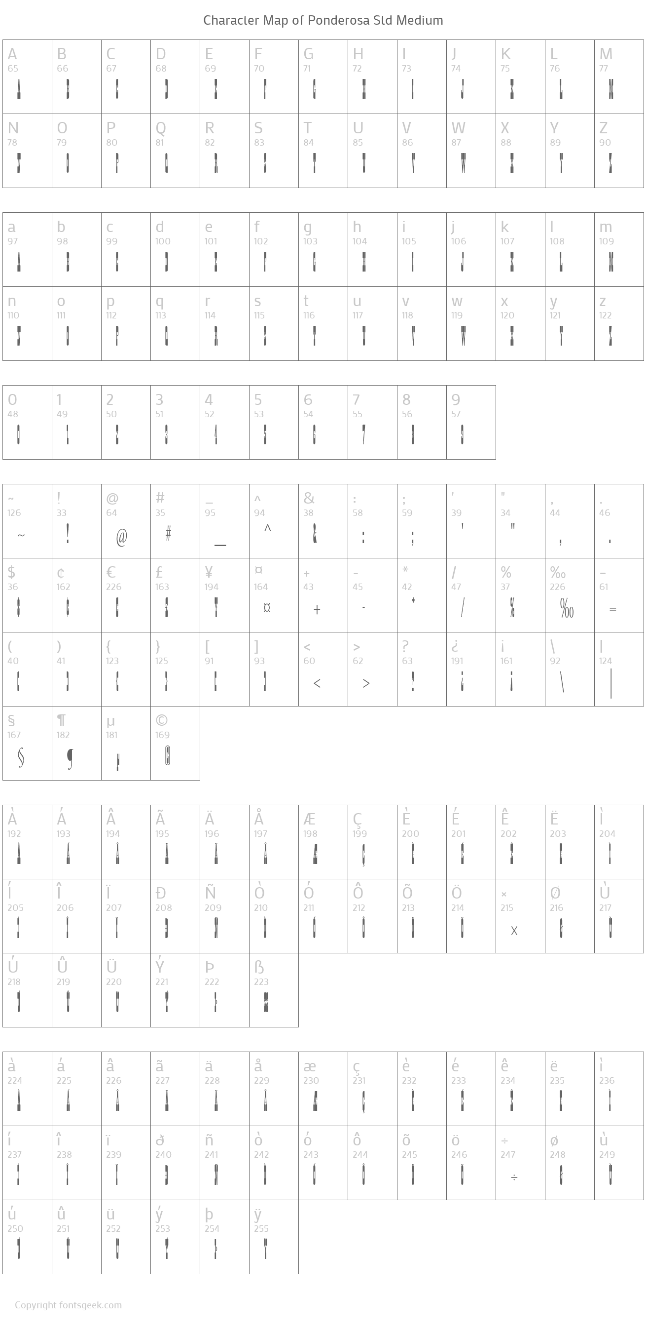 ponderosa-std font preview - main display