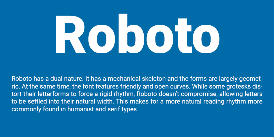 roboto font preview - main display