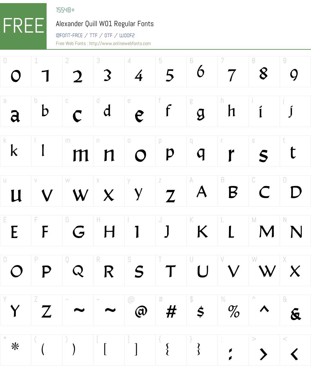 rtf-alexander-quill font preview - main display