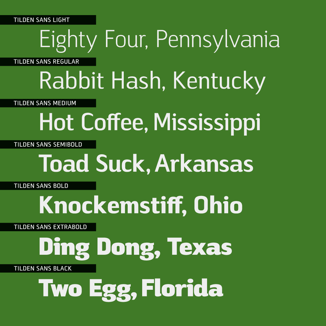 tilden-sans font preview - main display