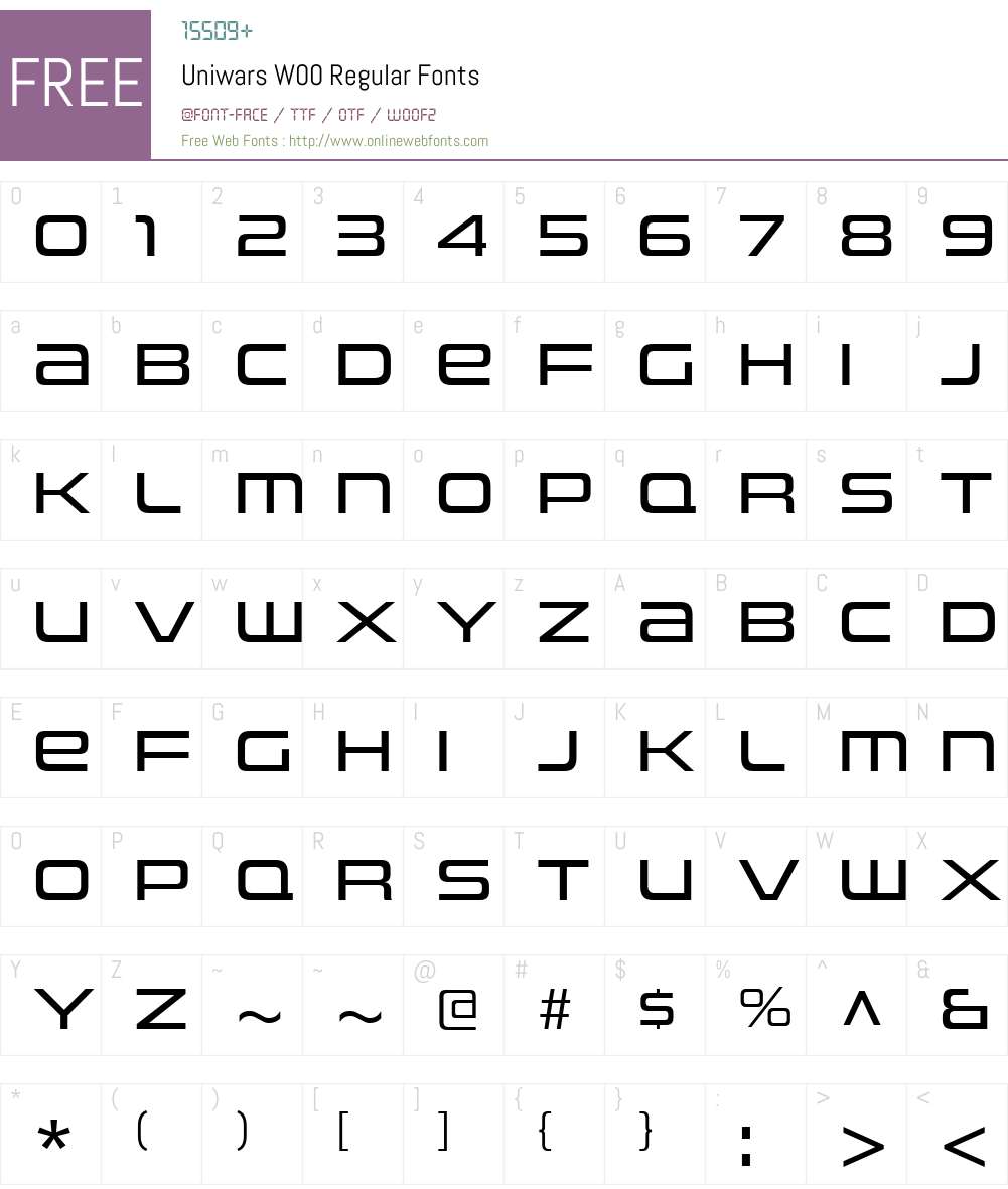 uniwars font preview - main display